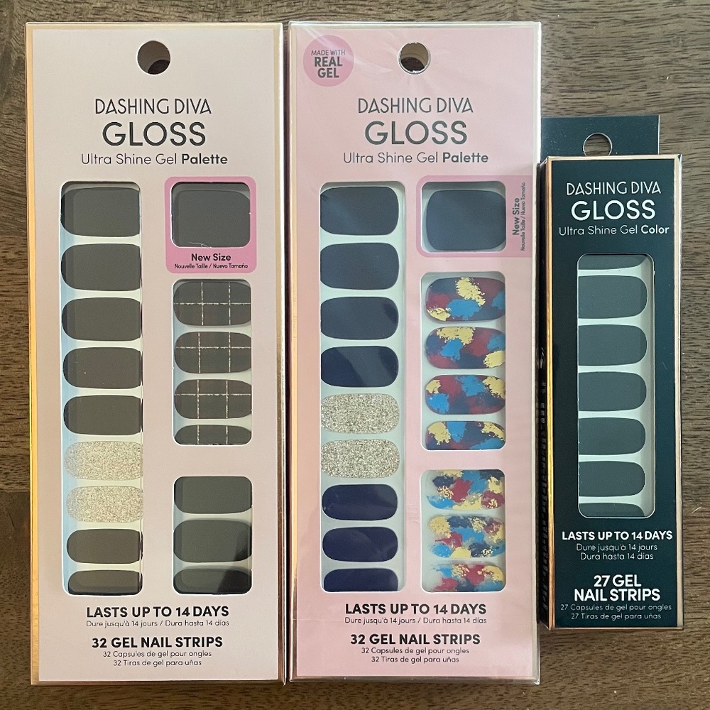 NEW Dashing Diva GLOSS Ultra Shine Gel Palette Nail Strips - 3 Packs!